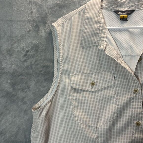 Eddie Bauer Beige Checkered Sleeveless Collared Button Up Shirt Top Size 2XL - Picture 8 of 10